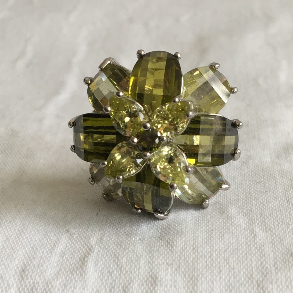 Large Peridot Green Faceted Ring Size 8